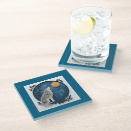 Stylish Wolf Howling at the Moon on a Starry Night Glasuntersetzer