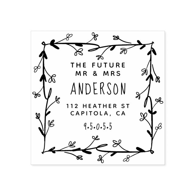 Stylish Wreath Future Mr. & Mrs. Rücksendeadresse Gummistempel (Prägung)