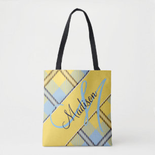 Stylish Yellow Blue Kariert Tartan Name hinzufüg