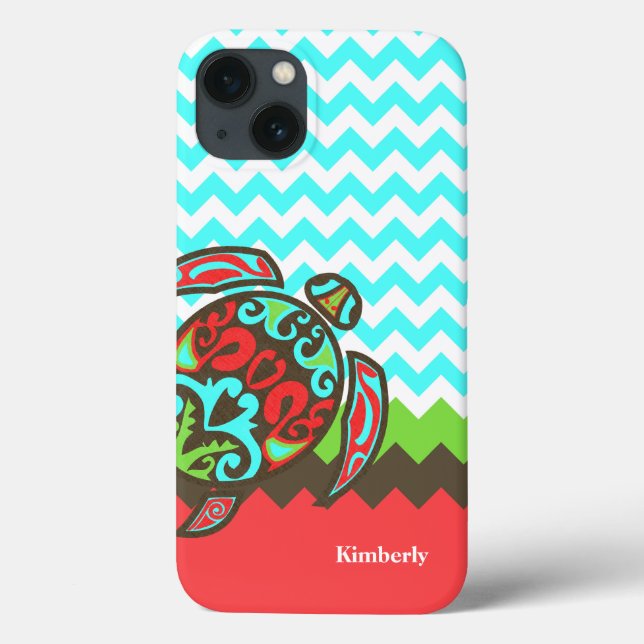 Stylish Zickzack & Sea Turtle Custom iPhone Case (Rückseite)