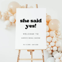 Stylishe Retro Sie hat Ja gesagt Brautparty-Schild