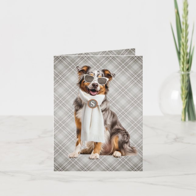 Stylisher Australian Shepherd Hund und Karomuster  (Vorderseite)