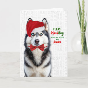 Stylisher Husky-Hund Lustige Flöhe Navidog mit Nam Feiertagskarte