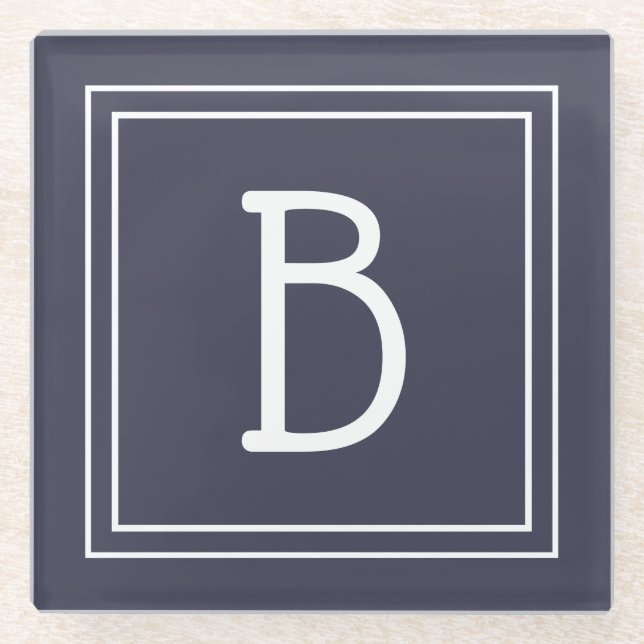 Stylishes Chic Monogramm dunkelblau und weiß Anfan Glasuntersetzer (Vorderseite)