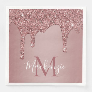 Stylishes Monogramm mit Roségold-Glittertropfen Serviette