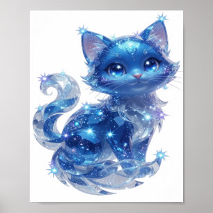 Stylishes Silber BLAUE STERNE KATZE Poster