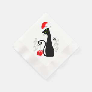 Stylisierte Black Christmas Cat in Weihnachtsmannm Serviette
