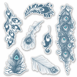 Stylisierte Blue Pfau Peacock Feathers Vinyl Aufkleber