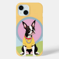 Stylisierte Boston Terrier Wearing Yellow Shirt