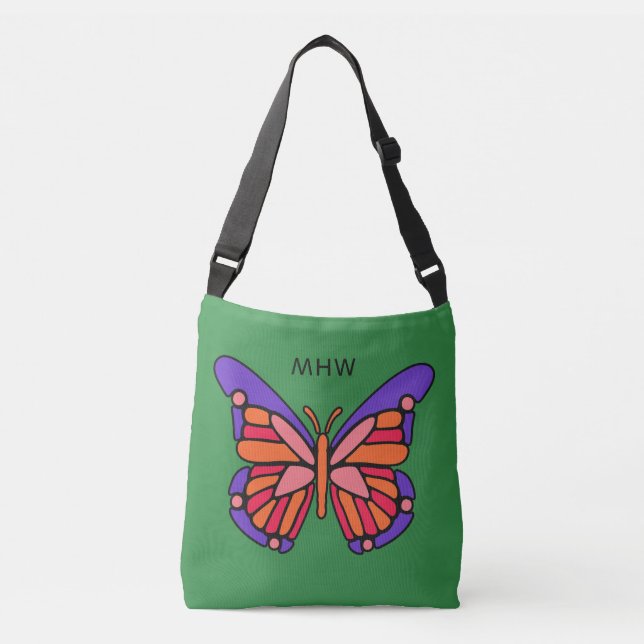 Stylisierte Butterfly-Monogramm-Taschen Tragetaschen Mit Langen Trägern (Vorderseite)
