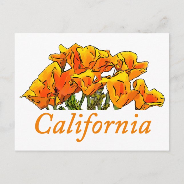Stylisierte California Poppy Art, Text "California Postkarte (Vorderseite)