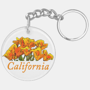 Stylisierte California Poppy Art, Text "California Schlüsselanhänger