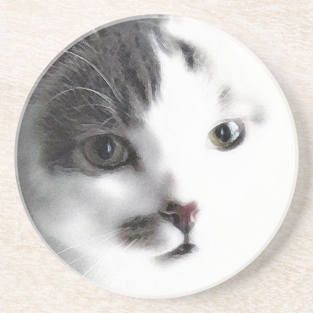 Stylisierte Cat Face Nah-up Stone Untersetzer (Vorne)