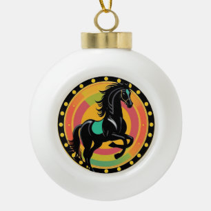 Stylisierte Illustration eines Schwarzen Pferdes Keramik Kugel-Ornament
