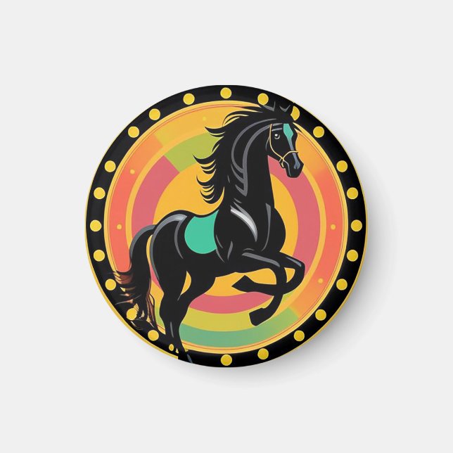 Stylisierte Illustration eines Schwarzen Pferdes Magnet (Vorne)