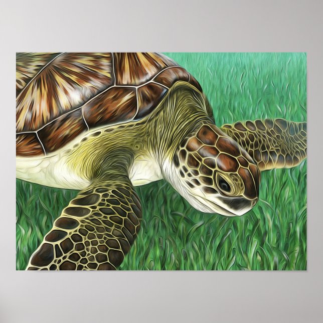 Stylisierte Juvenile Green Turtle Poster (Vorne)