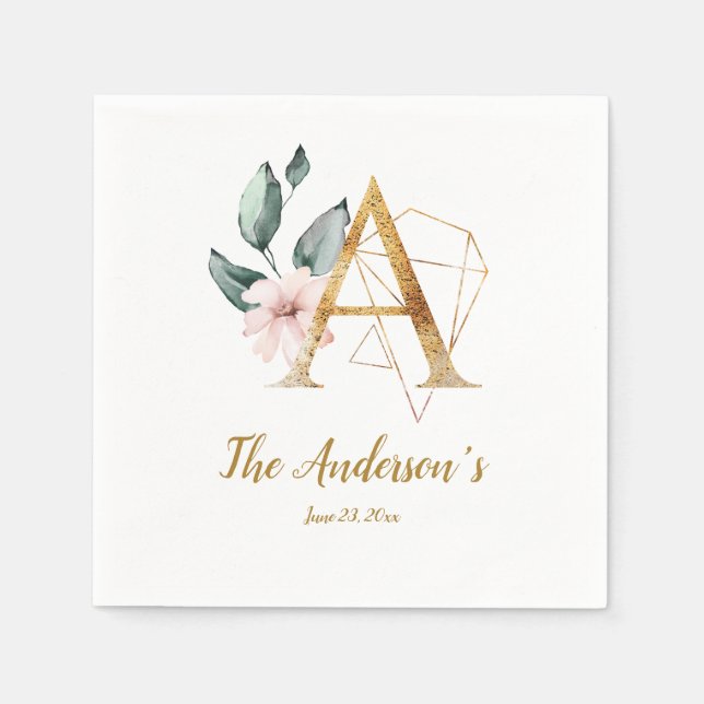 Stylisierte Letter A Floral Wedding Napkins Serviette (Vorderseite)