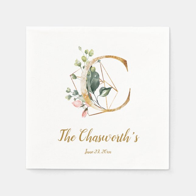 Stylisierte Letter C Floral Wedding Napkins Serviette (Vorderseite)