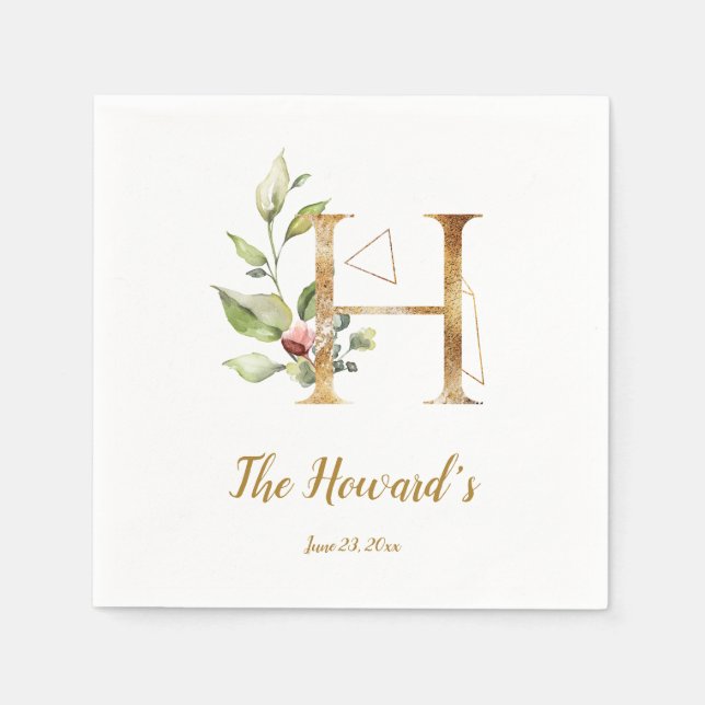 Stylisierte Letter H Floral Wedding Napkins Serviette (Vorderseite)