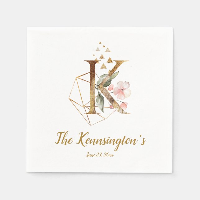 Stylisierte Letter K Floral Wedding Napkins Serviette (Vorderseite)