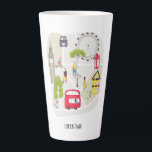 Stylisierte Map London Characters Sehenswürdigkeit Milchtasse<br><div class="desc">Eine bezaubernde,  stilvolle Illustrationskarte von London,  Großbritannien,  mit Sehenswürdigkeiten,  Charakteren,  schwarzem Taxi und rotem Doppeldecker-Bus und Telefonkabine.</div>
