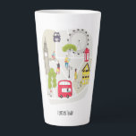 Stylisierte Map London Characters Sehenswürdigkeit Milchtasse<br><div class="desc">Eine bezaubernde,  stilvolle Illustrationskarte von London,  Großbritannien,  mit Sehenswürdigkeiten,  Charakteren,  schwarzem Taxi und rotem Doppeldecker-Bus und Telefonkabine.</div>