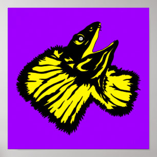 Stylisierte Neon Yellow Frilled Nackenechard Poster