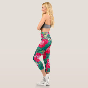 Stylisierte Rose mit roter Blume Capri Leggings