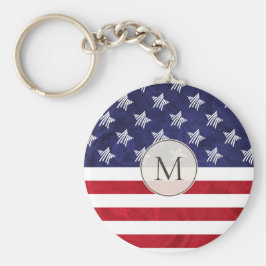 Stylisierte Rot-Blau-Amerikanische Flagge mit Mono Schlüsselanhänger