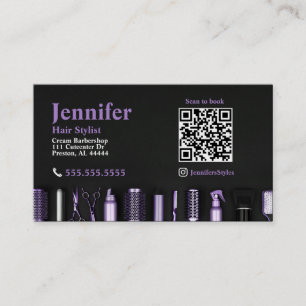 Stylist Black Lavendel Business Card mit QR-Code Visitenkarte