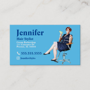 Stylist Blue Foto Business Card mit QR-Code Visitenkarte