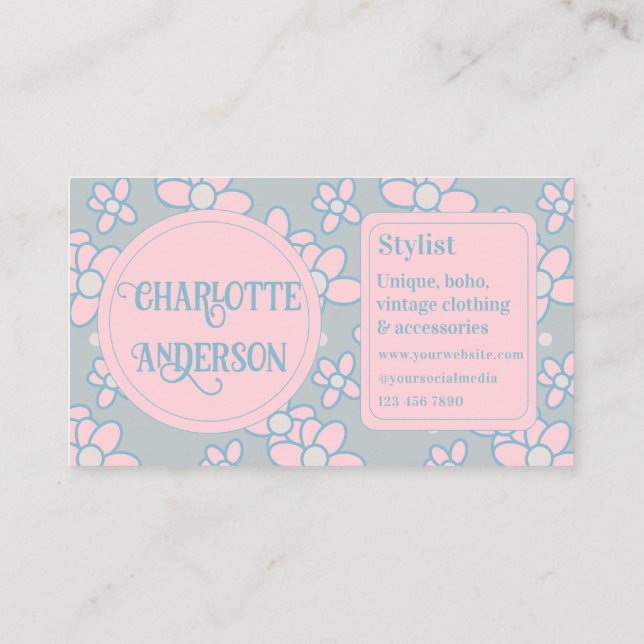 Stylist Boho Retro Floral Business Card Visitenkarte (Rückseite)