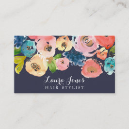 Stylist Cards für Navy Watercolor Floral Hair Rabattkarte