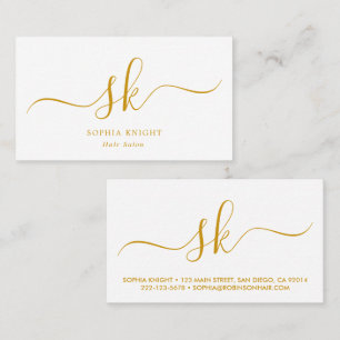 Stylist Custom Monogram Gold Script Visitenkarte