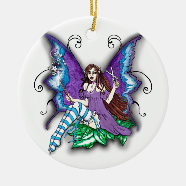 Stylist-Hair Dresser Fairy Keramikornament (Vorne)