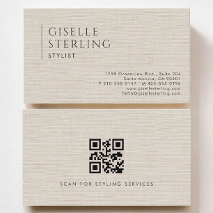 Stylist Luxus-Neutral-Leinen-QR-Code Visitenkarte