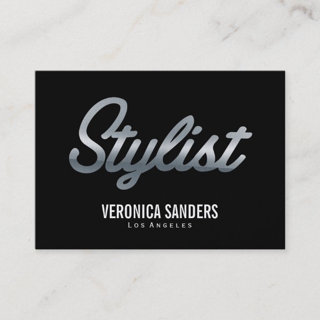 Stylist | Metallische Schrift Visitenkarte (Vorderseite)