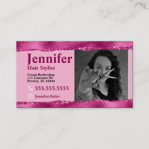 Stylist Pink Foto Business Card mit QR Code Visitenkarte