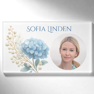 Stylist Powder Blue Hydrangea Wasserfarbe Namenschild