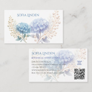 Stylist Powder Blue Hydrangea Wasserfarbe Visitenkarte