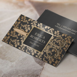 Stylist Salon Luxury Black & Gold Metallic Visitenkarte