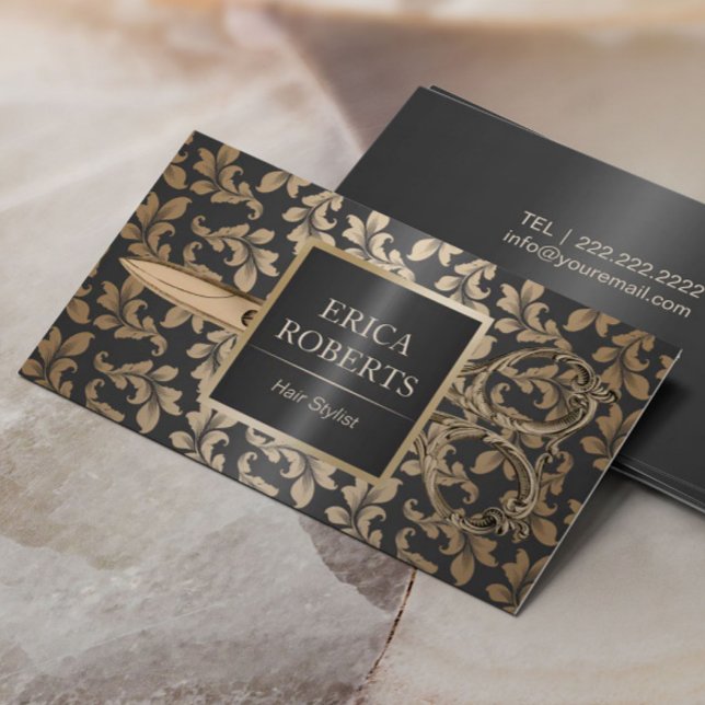 Stylist Salon Luxury Black & Gold Metallic Visitenkarte (Von Creator hochgeladen)