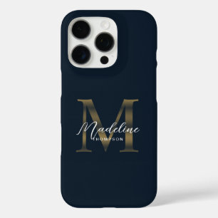 Stylist Schrift Metallisch Marineblau Gold Monogra iPhone 16 Pro Hülle