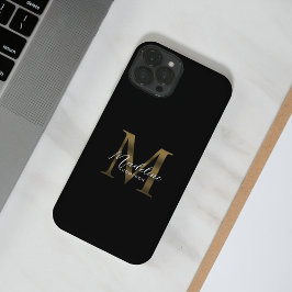 Stylist Script Metallic Black Gold Monogram iPhone 16 Pro Hülle