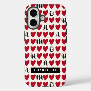 Stylist Sweet Heart Pattern Monogram iPhone Case