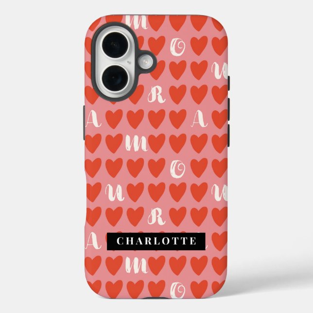 Stylist Sweet Heart Pattern Monogram iPhone Case (Rückseite)