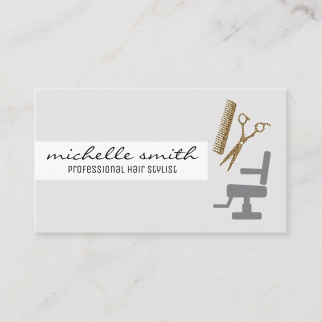 Stylist-Vorsitzende Comb Shears Visitenkarte (Vorderseite)
