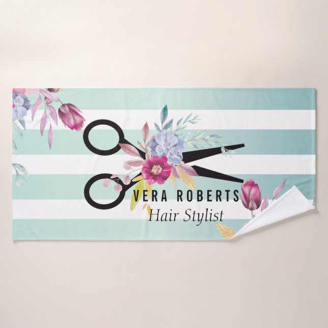 Stylistin Goldschere Blumen & Schönheitssalon Badehandtuch (Badehandtuch)