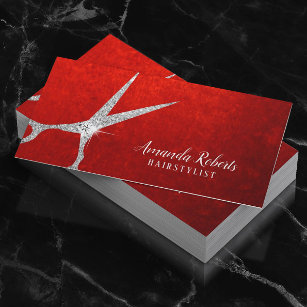 Stylistin Silber Schere Elegant Rotes Velvet Visitenkarte