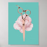 Stylistische Rose Goldschere & Blume Aquamariner S Poster<br><div class="desc">Hair Stylist Rose Gold Scissor & Blume Aquamarin Salon Barber Poster.</div>